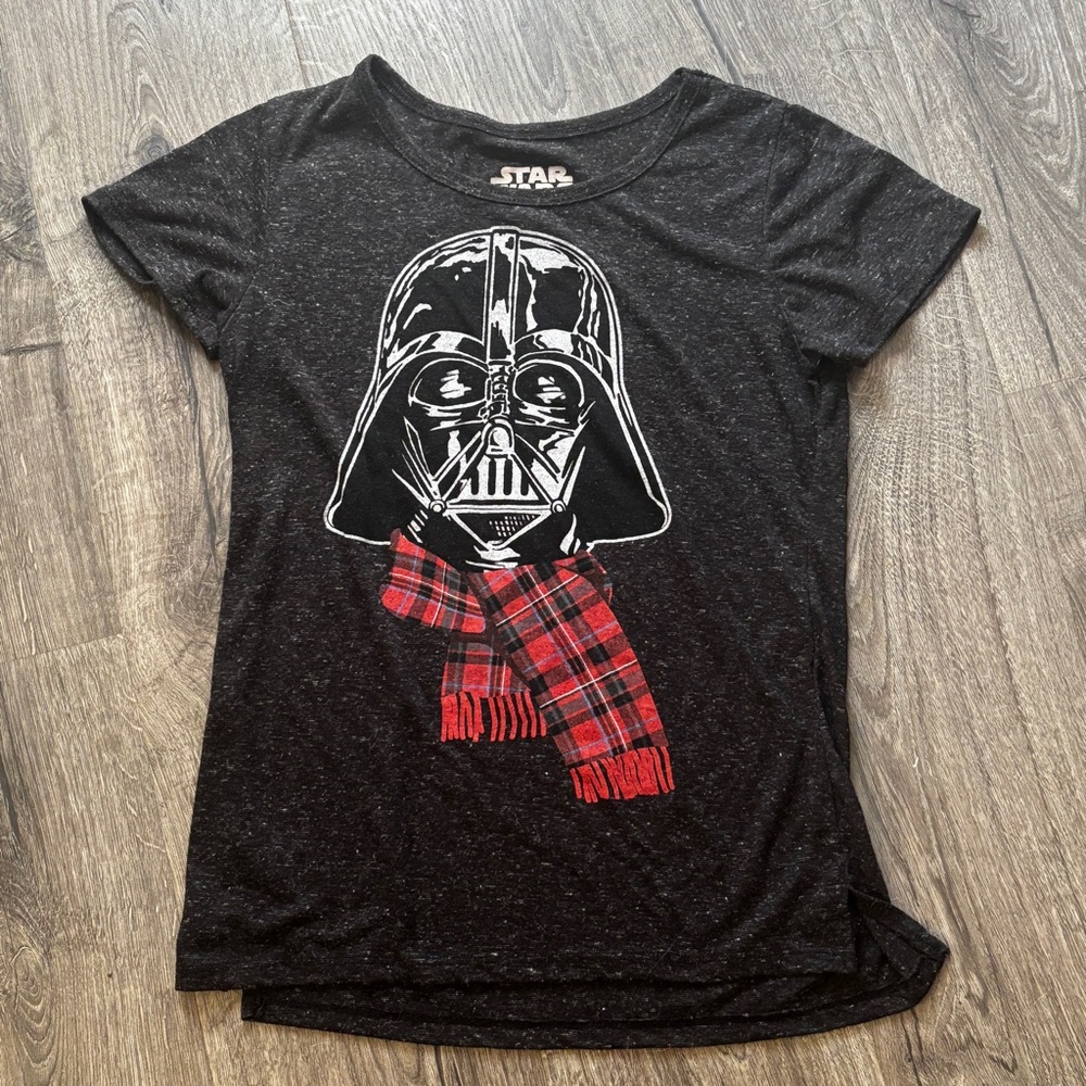 Star Wars Black Tee with Red Plaid Holiday Accent